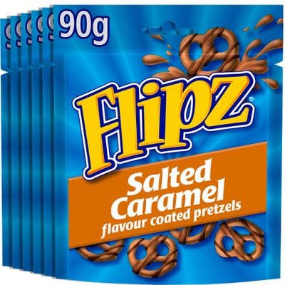 Flipz Salted Caramel Flavour Coated Pretzel Snacks, Sweet and Salty Bites, 90 g (Pack of 6)