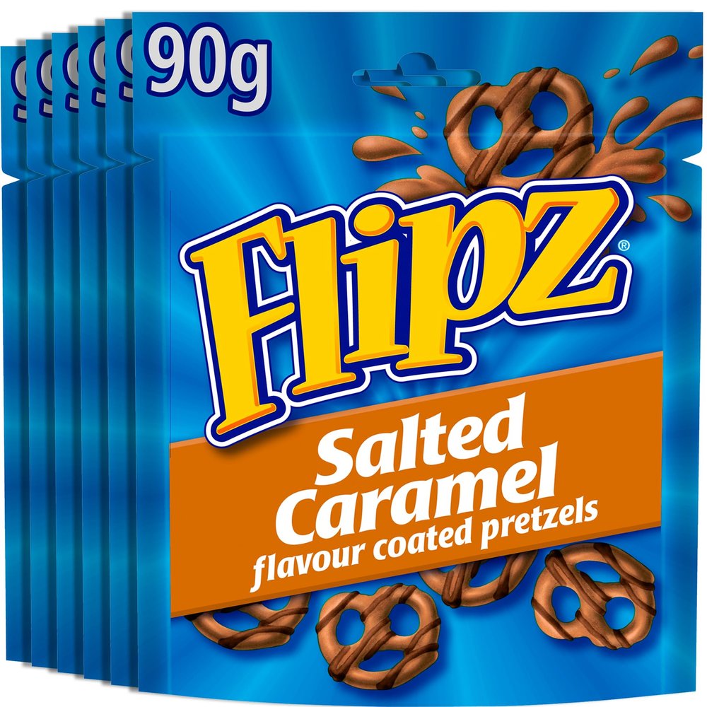 Flipz Salted Caramel Flavour Coated Pretzel Snacks, Sweet and Salty Bites, 90 g (Pack of 6)