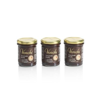Venchi - Dark Chocolate and Hazelnut Spread Kit - Set of 3 Jars - PGI Piedmont Hazelnut, 600 g - Gluten Free - Vegan