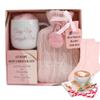 Hot chocolate mug gift set with hot water bottle mini marshmallows and christmas candy cane - cosy hot water bottle and hot chocolate gift set - gift set for women teen adults (Pink) view 1