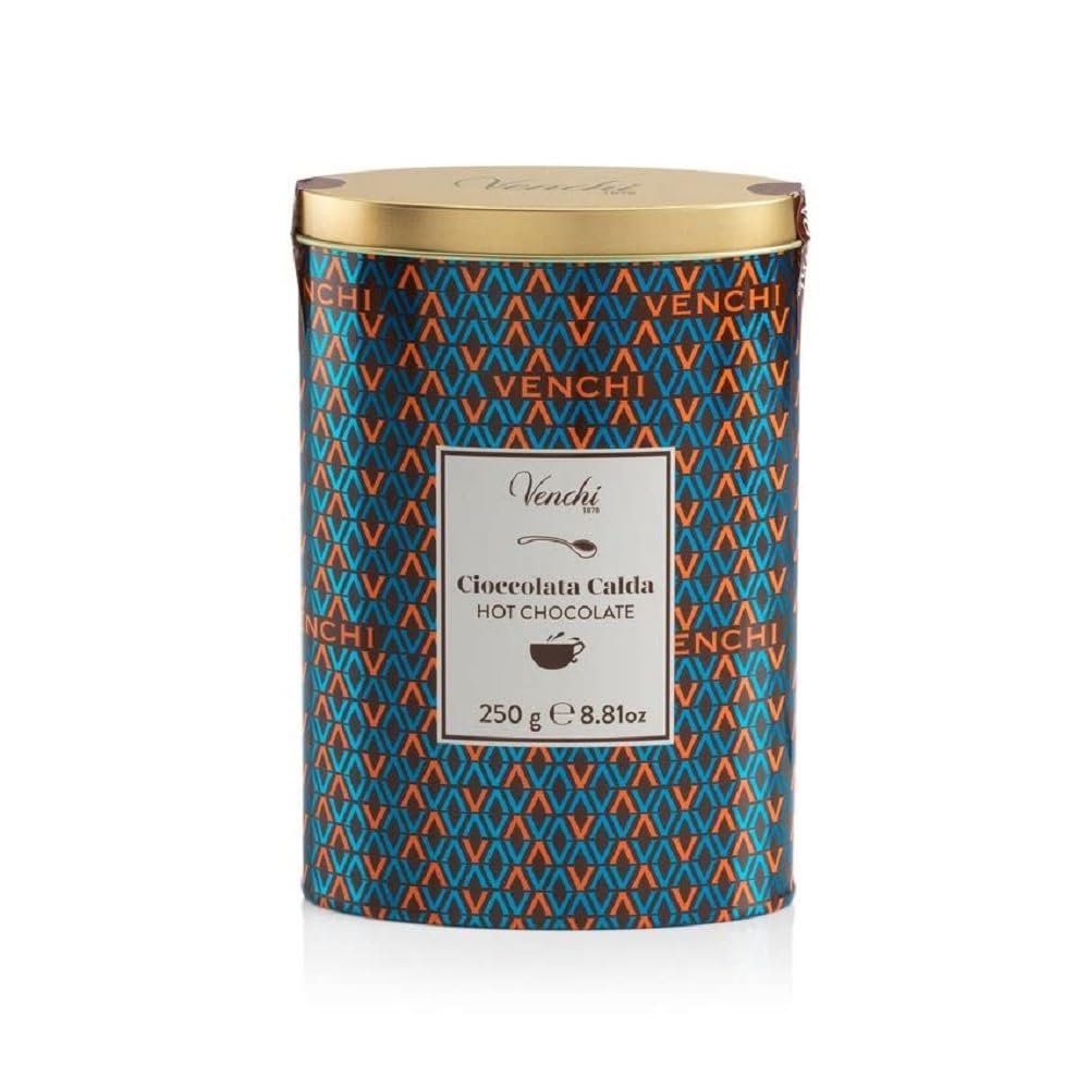 Venchi - Hot Chocolate Powder Tin, Cocoa Powder, Cocoa Butter, 55 lb, Gluten-Free, Dye-free and Preservative-Free, Gift Idea