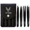 1st Deer Precision Tweezers - Professional Stainless Steel Tweezer Set with Carry Pouch - Ingrown Hair Remover for Women & Men, Black view 1