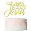 Happy Birthday Jesus Cake Topper,Jesus Birthday Cake Decor,Good Friday Cake Decoration, Jesus is Reason for the Season for Nativity Scene Christmas Birthday Party Decorations,Merry Christmas (gold) view 2