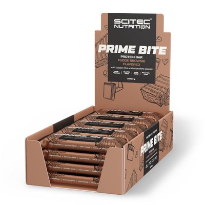Scitec Nutrition Prime Bite, Fudge brownie flavored coated protein bar with cocoa nibs, chocolate pieces and sweetener, 20 * 50g, Fudge brownie