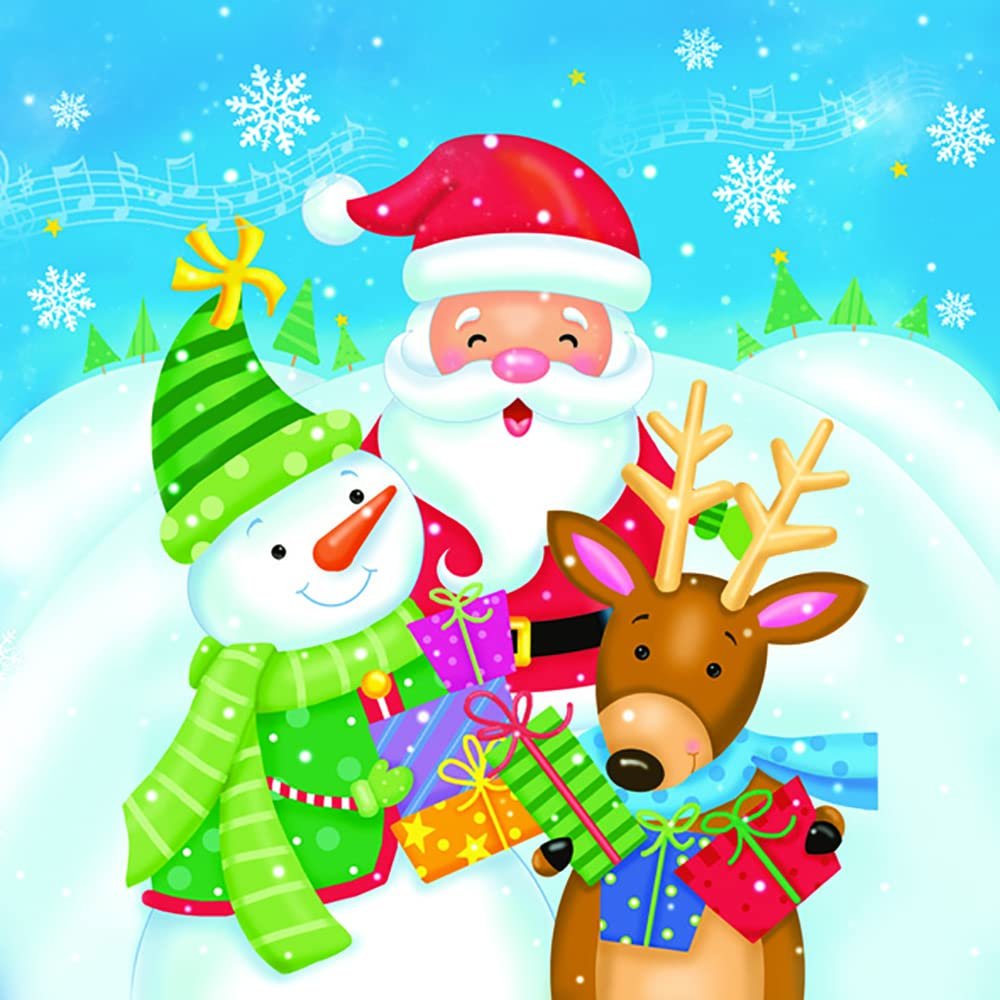 DAISY 3-Ply Children Theme Xmas Decoupage Tissue Paper Napkins Decorative Christmas Serviettes 33cm x 33cm - Pack of 20 (Santa, Snowman & Reindeer)