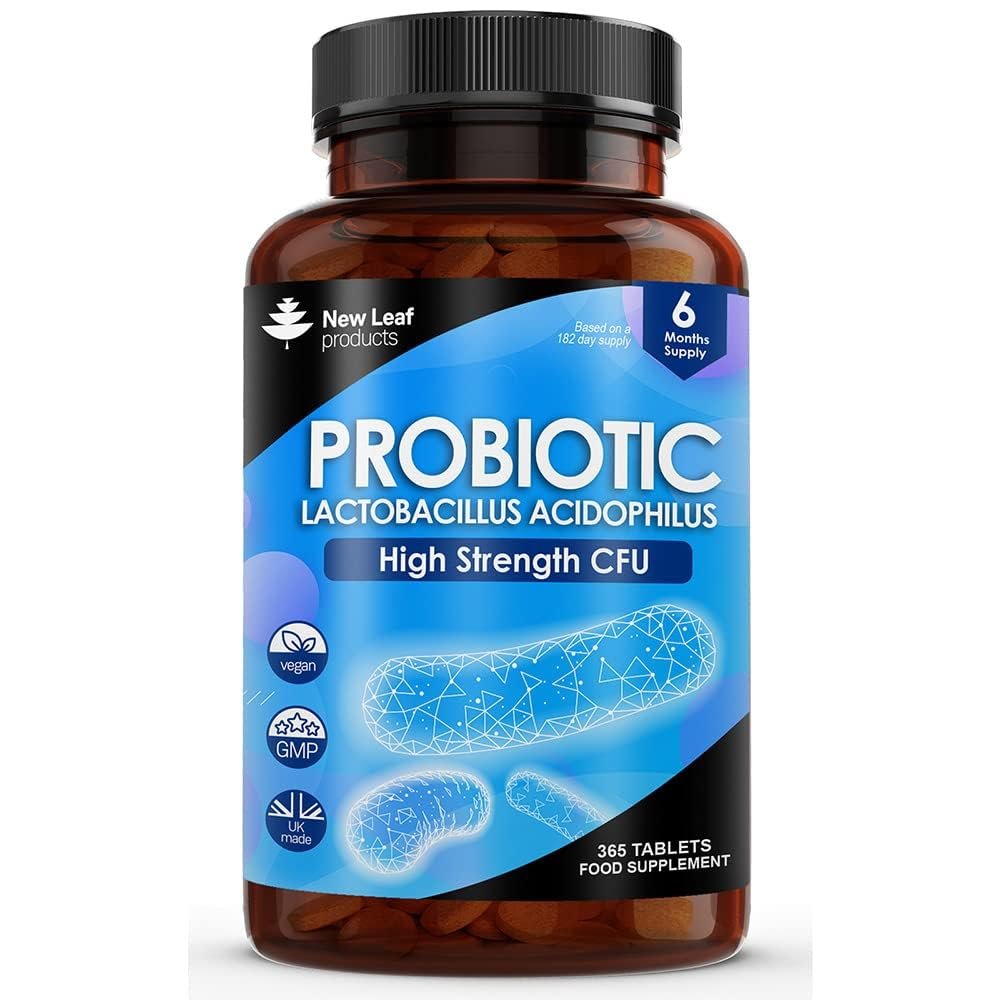 Lactobacillus Acidophilus Supplements 365 Tablets High Strength - Digestive & Gut Health Supplements Lactobacillus Live Cultures for Gut Health - Vegan, GMO-Free, Gluten-Free, GMP, UK Made