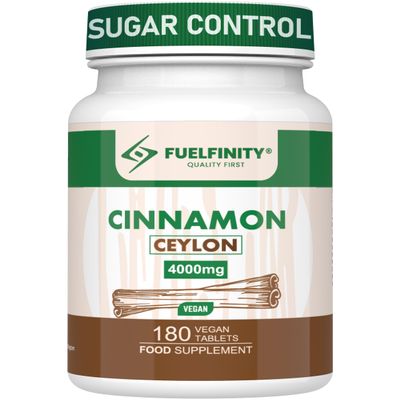 Ceylon Cinnamon Tablets 4000mg - 180 Tablets - Blood Sugar Control Supplement - Made at GMP Standards - High Strength Cinnamon Supplement - FuelFinity - Vegan (1 Pack)