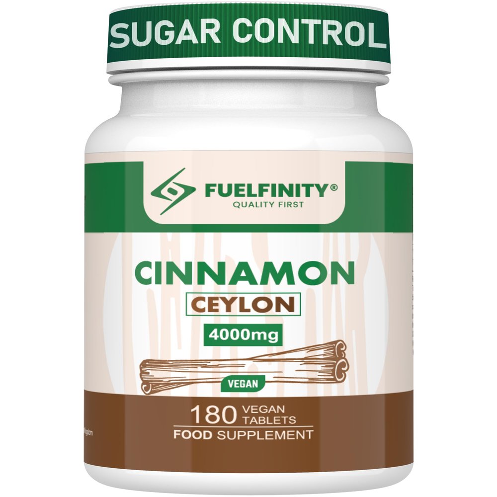 Ceylon Cinnamon Tablets 4000mg - 180 Tablets - Blood Sugar Control Supplement - Made at GMP Standards - High Strength Cinnamon Supplement - FuelFinity - Vegan (1 Pack)