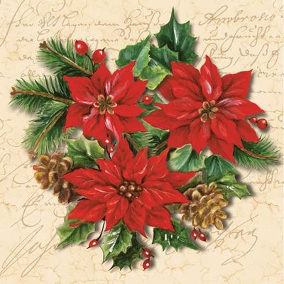 3-Ply Maki Xmas Decoupage Tissue Paper Napkins Decorative Christmas Serviettes 33cm x 33cm - Pack of 20 (Poinsettia Composition)