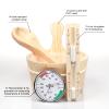 Sauna Bucket Set, 4-Piece Sauna Accessory Set, Sauna Bucket with Ladle Made of High-Quality Pine Wood, 4 Litre Sauna Bucket with Plastic Insert, Hourglass and Thermometer/Hygrometer, Sauna Bucket Set view 3
