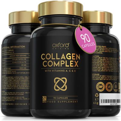 Advanced Collagen Complex | Made in The UK | Hydrolysed Collagen Supplements for Women & Men Enhanced with High Absorption Hair Skin and Nails Vitamins A, C & E | 90 Capsules