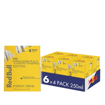 Red Bull Tropical Edition Tropical Fruits Energy Drink 250ml 4 Pack (Pack of 6)