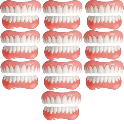 Instant Dentures Temporary Natural Tone Cosmetic Veneer Silicone Whitening Tooth Perfect Smile Top Bottom False Teeth Men and Women,10PC