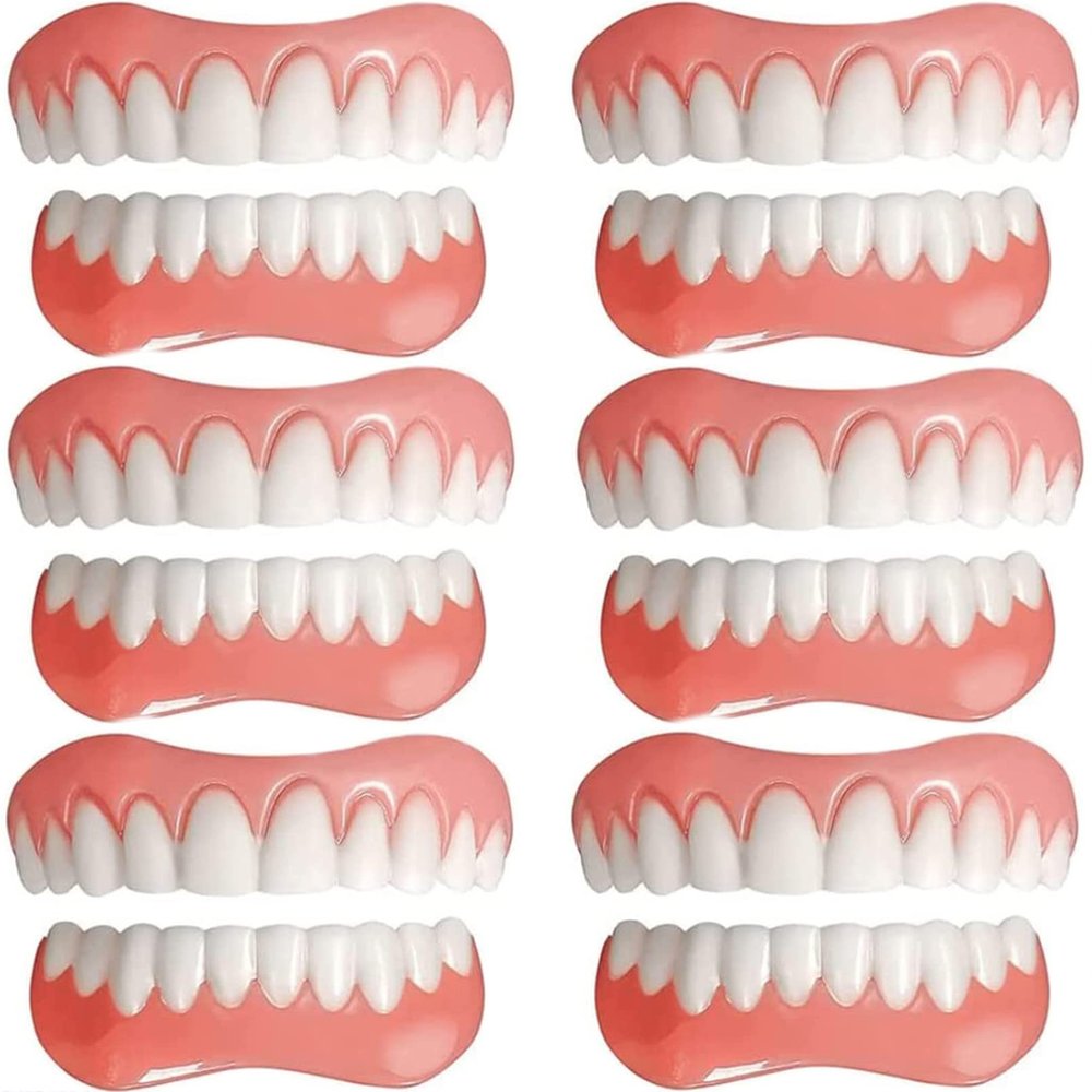 WoCOyo Instant Dentures Temporary Perfect Smile Cosmetic Natural Tone Veneers Dental Silicone Whitening Temporary Prosthesis Teeth Top Bottom False Teeth Men and Women Veneer,6PC