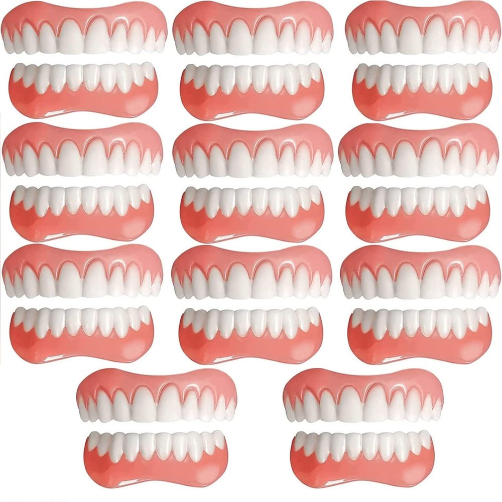 WoCOyo Instant Dentures Temporary Perfect Smile Cosmetic Natural Tone Veneers Dental Silicone Whitening Temporary Prosthesis Teeth Top Bottom False Teeth Men and Women Veneer,11PC