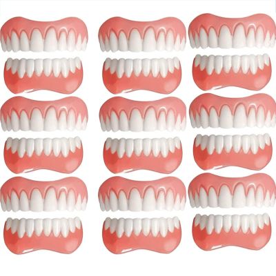Instant Fake Teeth Temporary Natural Whitening Reusable Upper and Lower Jaw Veneers Silicone Teeth for Men Women Cover Missing Teeth,9pc