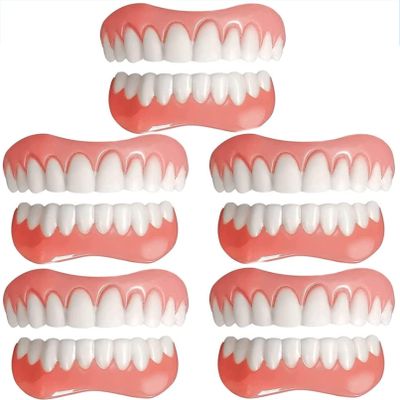 Instant Fake Teeth Temporary Natural Whitening Reusable Upper and Lower Jaw Veneers Silicone Teeth for Men Women Cover Missing Teeth,5pc