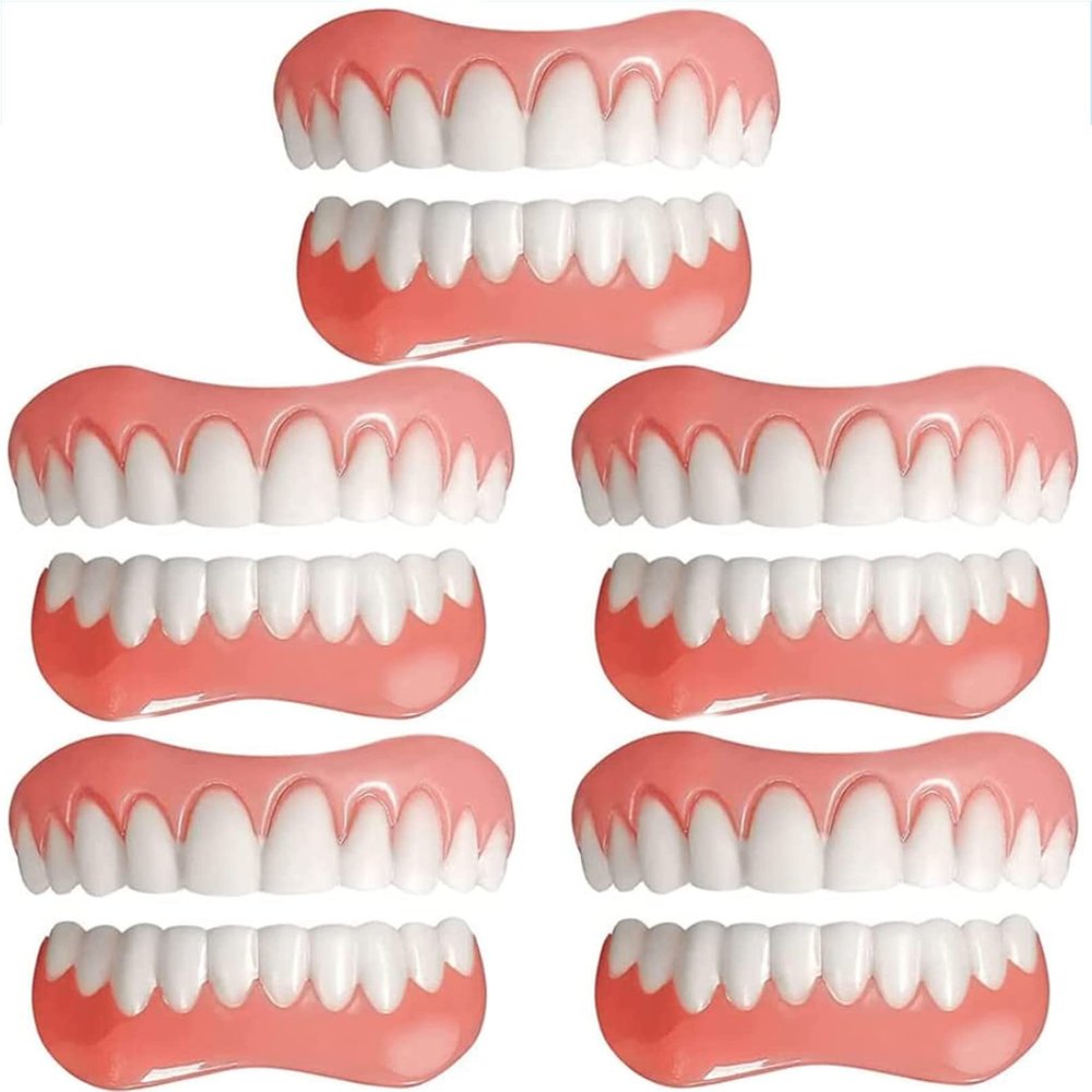 Instant Fake Teeth Temporary Natural Whitening Reusable Upper and Lower Jaw Veneers Silicone Teeth for Men Women Cover Missing Teeth,5pc