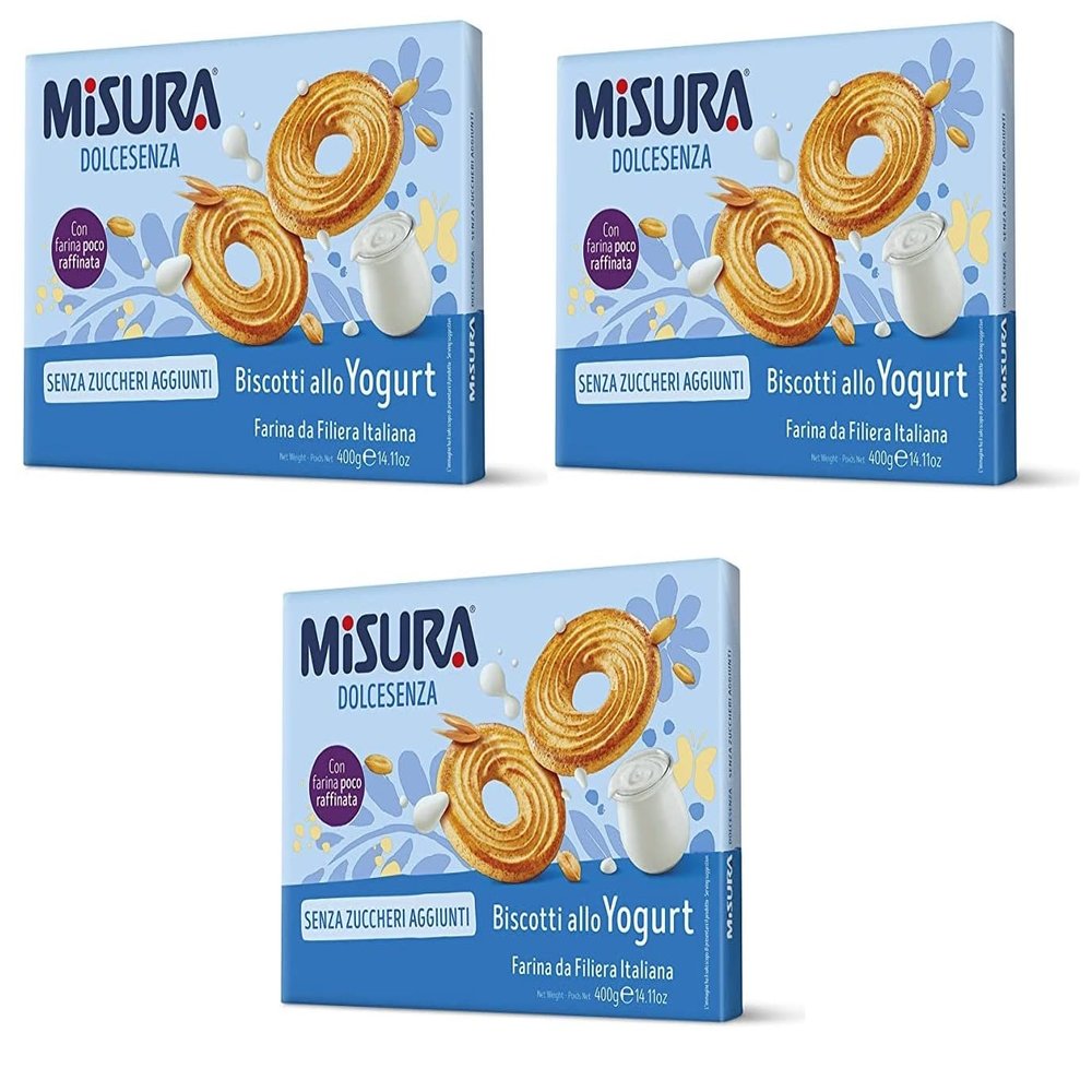 3 x Misura Dolcesenza Biscotti allo Yogurt Senza Zzuccheri Aggiunti Yoghurt Biscuits without Added Sugar Biscuits 400 g