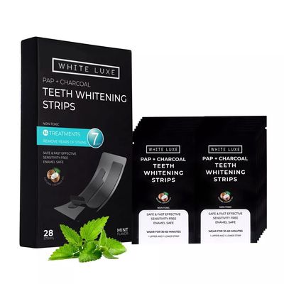 White Luxe Professional Teeth Whitening Strips with Activated Charcoal & Coconut Oil for Sensitive Teeth  Fast Results at Home  Peroxide Free Pap Teeth Whitener