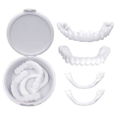 2 Set Fake Teeth Veneer, Instant Veneers Dentures Braces Whitening Cosmetic Tooth Covering Teeth Top and Bottom Clip in Veneers Teeth Temporary Upper and Lower False Teeth for Men and Women