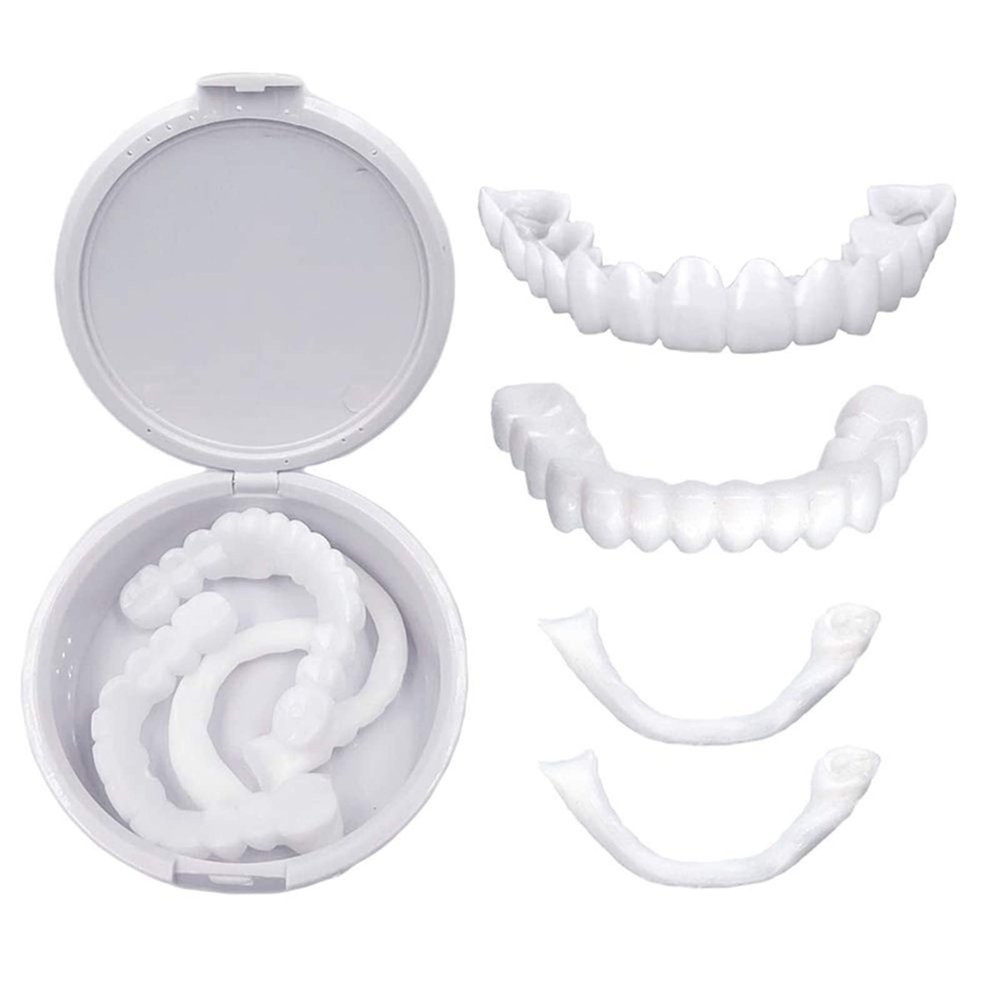 2 Set Fake Teeth Veneer, Instant Veneers Dentures Braces Whitening Cosmetic Tooth Covering Teeth Top and Bottom Clip in Veneers Teeth Temporary Upper and Lower False Teeth for Men and Women