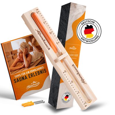 ALPENHAUCH Sauna Sand Timer 15 Minutes Made of 100% Natural Wood,Elegant Sauna Clock with Ultra Fine Sand,360 Rotatable Wooden Sauna Clock,Includes Sauna Book + Mounting Accessories
