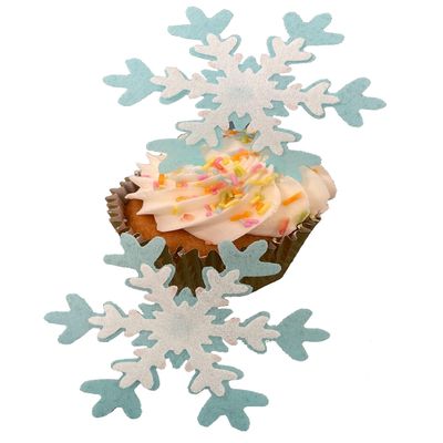 10 XL Precut 3D Edible Wafer Paper Blue and White Snowflakes Cake Toppers - Perfect for Christmas Cupcakes, larger cakes or Table Decorations