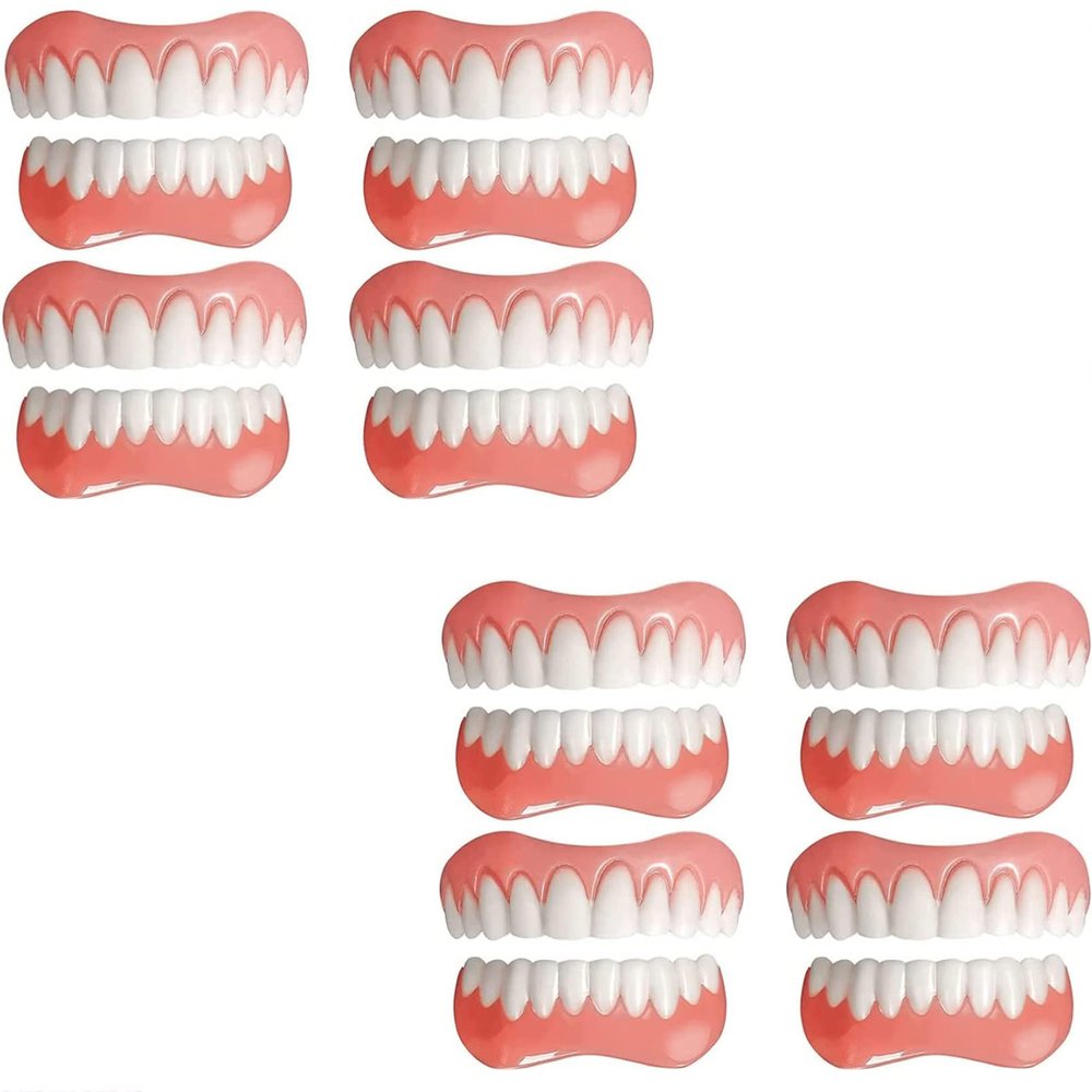 Instant Veneers Dentures Comfort Natural Tone Cosmetic Veneer Silicone Tooth Perfect Smile Whitening Temporary Prosthesis Top Bottom False Teeth Men and Women,8pc