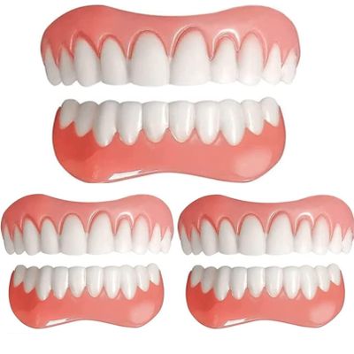 Instant Veneers Dentures Temporary Reusable Natural Whitening Cosmetic Fake Teeth Comfort Upper and Lower Silicone False Teeth for Men and Women,3PC