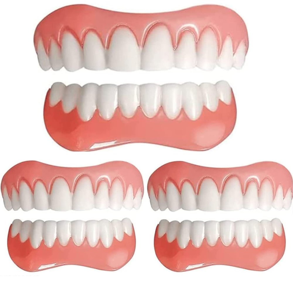 Instant Veneers Dentures Temporary Reusable Natural Whitening Cosmetic Fake Teeth Comfort Upper and Lower Silicone False Teeth for Men and Women,3PC