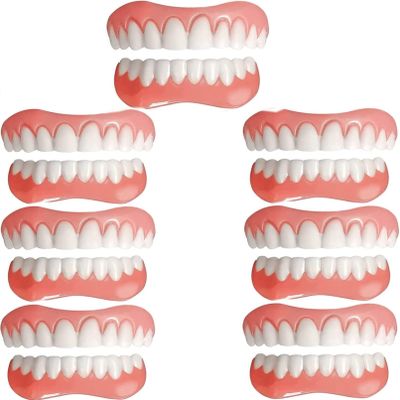 Instant Veneers Dentures Comfort Natural Tone Cosmetic Veneer Silicone Tooth Perfect Smile Whitening Temporary Prosthesis Top Bottom False Teeth Men and Women,7pc