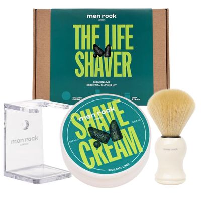 Men Rock Traditional Shaving Set  Sicilian Lime Shaving Cream with Shaving Brush & Stand  Premium Shaving Soap and Brush Set, Wet Shaving Kit for Men Gift Set & Shaving Gift Set for Him