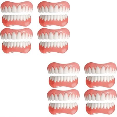 Instant Dentures Temporary Natural Smile Cosmetic Temporary Veneers Silicone Dentures Top and Bottom Dental Whitening Fake Teeth for Men and Women Bad Teeth,8PC