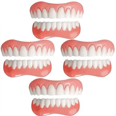 Instant Dentures Temporary Natural Smile Cosmetic Temporary Veneers Silicone Dentures Top and Bottom Dental Whitening Fake Teeth for Men and Women Bad Teeth,4PC