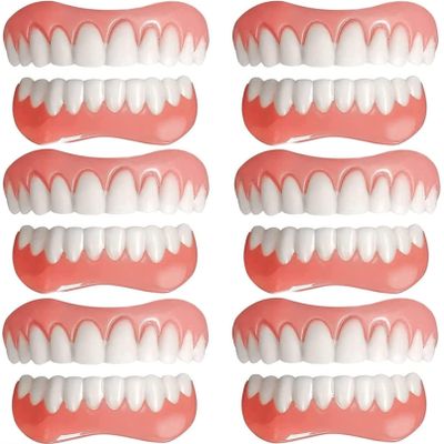 Instant Veneers Dentures Comfort Natural Tone Cosmetic Veneer Silicone Tooth Perfect Smile Whitening Temporary Prosthesis Top Bottom False Teeth Men and Women,6pc