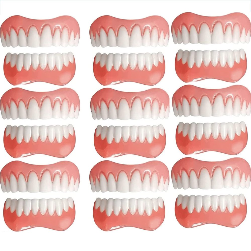 Instant Dentures Temporary Natural Smile Cosmetic Temporary Veneers Silicone Dentures Top and Bottom Dental Whitening Fake Teeth for Men and Women Bad Teeth,9PC