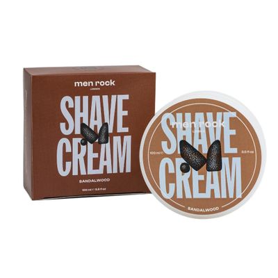 Men Rock Sandalwood Shave Cream for a Classy Wet Shaving Experience, Deeply Hydrates and Nourishes Skin, Cruelty Free, Sandalwood and Spicy Black Pepper Fragrance 100ml