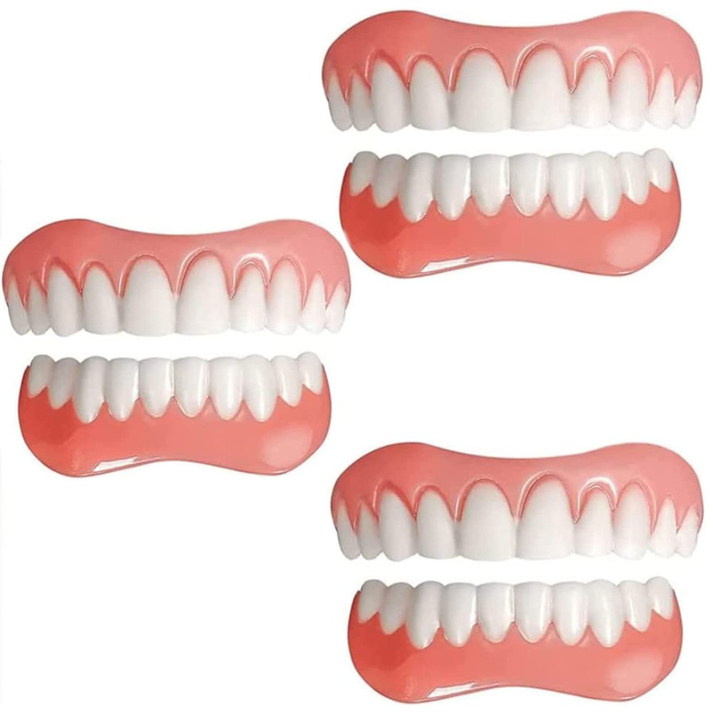 Instant Veneers Dentures Temporary Natural Perfect Smile Upper and Lower Whitening Cosmetic Silicone Veneers False Teeth for Men and Women,3PC