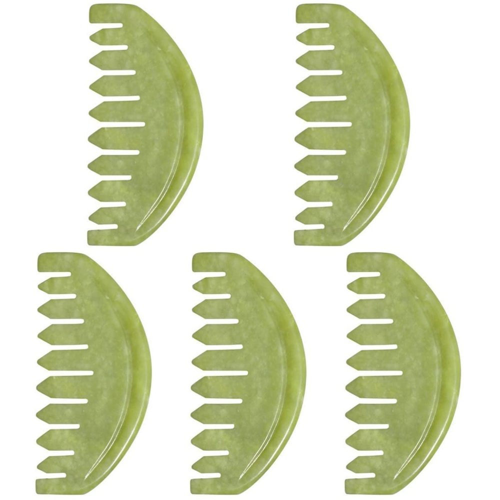 FRCOLOR 5pcs Jade Comb for Head Massage and Skin Care Natural Jade Scraping Board Hand Massager Scalp Brush for Hair Detangling
