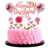 Happy 29th Birthday Cake Topper - Pink Decoration with Woman view 1