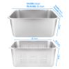 ASelected 2 PCS Washing Up Bowl & Strainer Bowl, 304 Stainless Steel Large Rectangular 10 Litre Colander Mixing Bowl Set, Washing Basin, Dishtub, for Vegetable Fruit Food Preparing, 33x24x15cm view 2