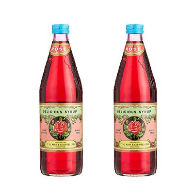 t.g.kiat Rose Syrup (750ml) (Pack of 2) Bottle - Gluten Free - Vegetarian - Baking & Dessert Syrup