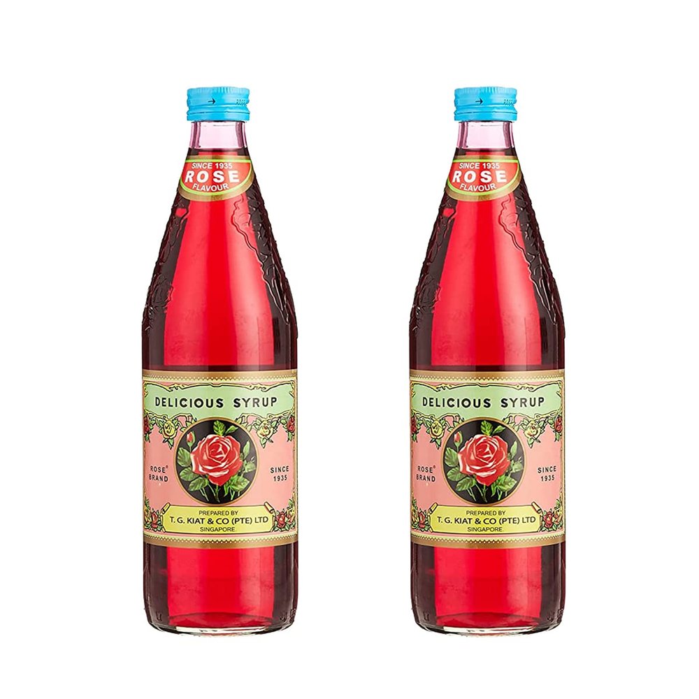 t.g.kiat Rose Syrup (750ml) (Pack of 2) Bottle - Gluten Free - Vegetarian - Baking & Dessert Syrup
