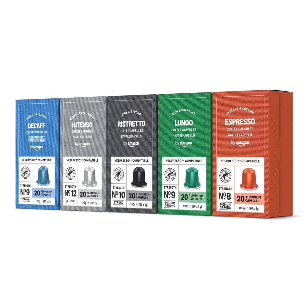 by Amazon Variety Pack, Aluminium Coffee Pods Compatible with Nespresso, medium roast, 100 Count (5 Packs of 20) - Rainforest Alliance Certified