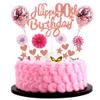 90th Birthday Cake Topper - Big 90 Happy Birthday Woman Cake Decoration & Topper Set view 1