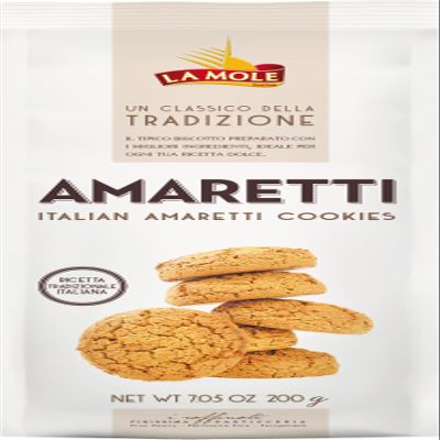 La Mole Amaretti Cookies, A Classic Recipe of Italian Pastry Combined with Sugar, Egg White & Apricot Almonds. Best Served with Coffee, Cappuccino or as a Dessert, 200g Pack