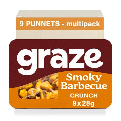 Graze Smoky Barbecue Crunch - Vegan Savoury Healthy Snacks, High in Fibre, 125 kcals per portion, Natural Flavours (9 x 28g Snacks)