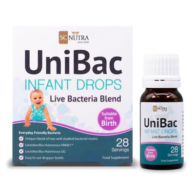 Unified Bacteria: UniBac Newborn / Baby / Infant Probiotics 0-3 years | Lactobacillus rhamnosus GG & HN001 | 1.5Bn CFU Probiotic Drops - 28 Servings