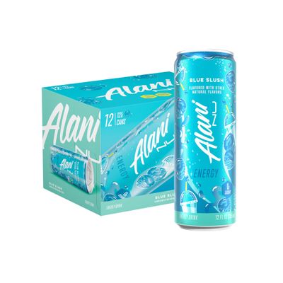 Alani Nu Sugar-Free Energy Drink, Pre-Workout Performance, Blue Slush, 12 oz Cans (Pack of 12)